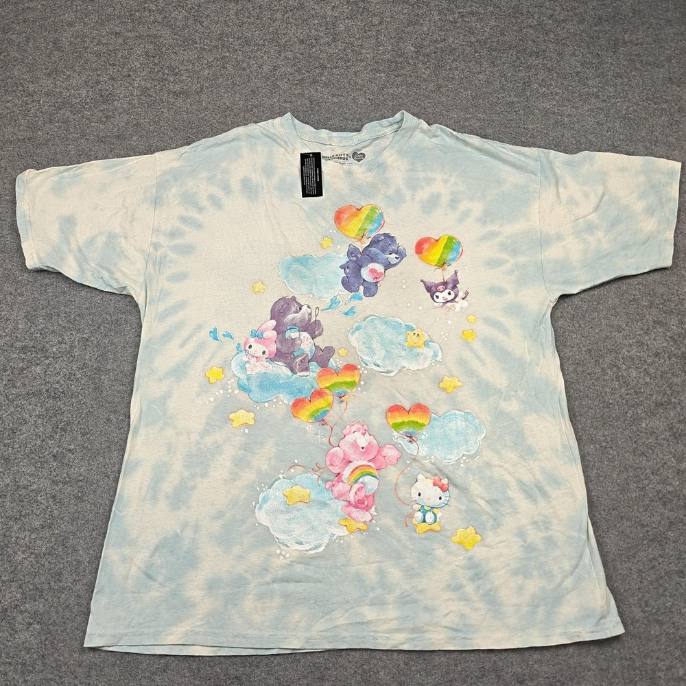 Bioworld Shirt Womens Large Blue Tie Dye Hello Kitty Care Bears Graphic Tee
